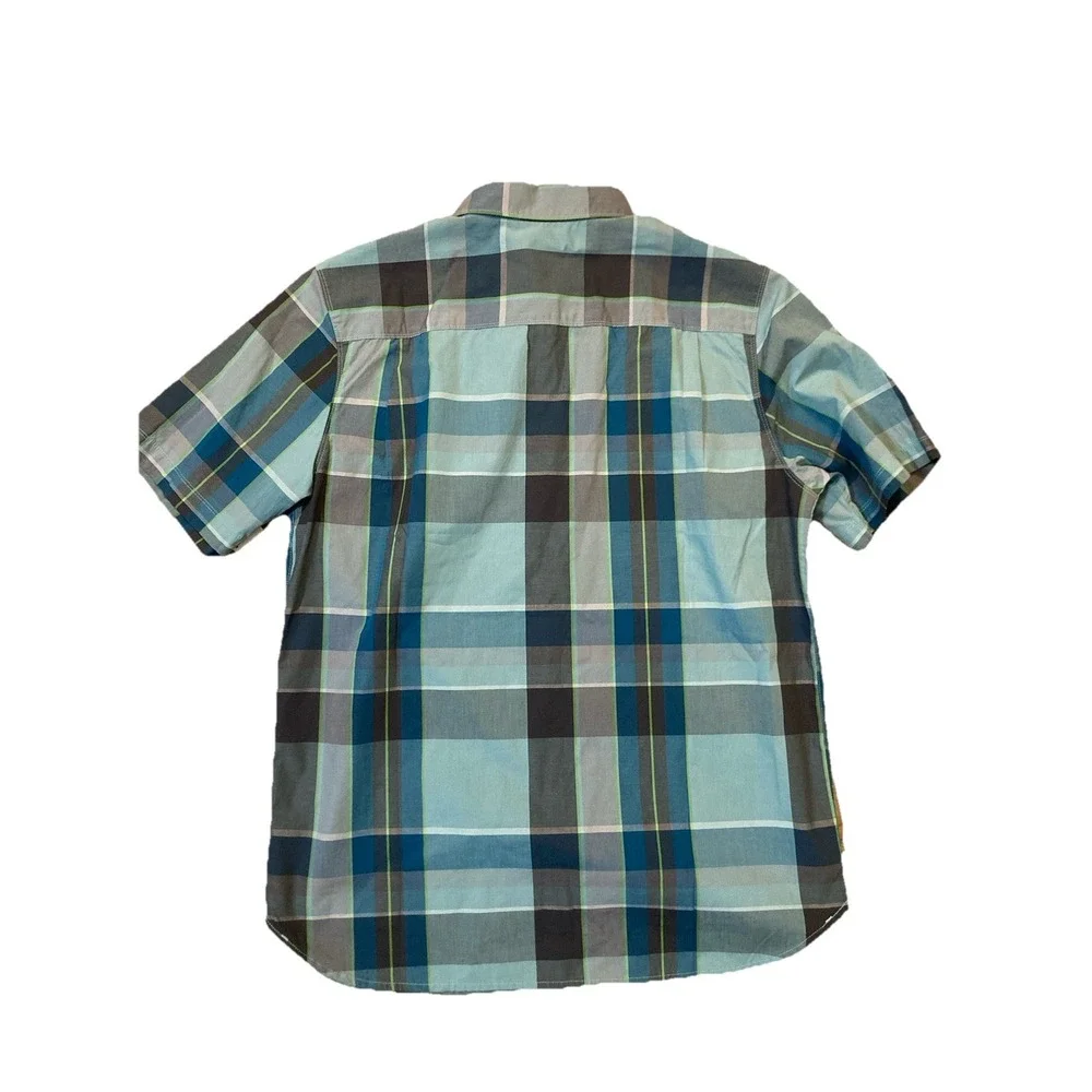 The North Face Mens Size L Button Down Shirt Short Sleeve Green Plaid Spring